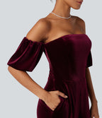 Tube Puff Sleeve Split Velvet Party Jumpsuit — Dusky purple — view 5