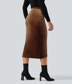 High Waisted Midi Velvet Casual Tulip Skirt — Potting Soil — view 2