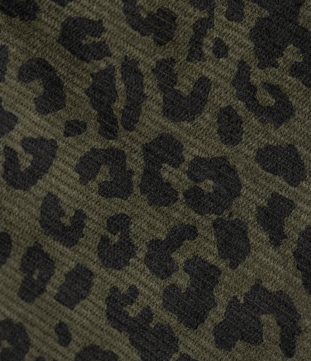 High Waisted Split Hem Midi Leopard Print Corduroy Casual Pencil Skirt — Olive Leopard — view 8