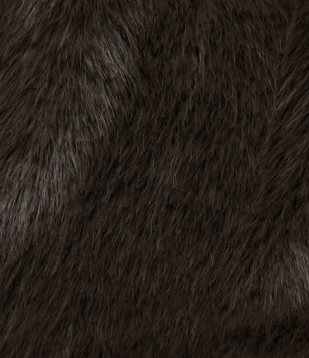 Lapel Long Sleeve Casual Faux Fur Coat with Pockets — Charcoal Brown — view 6