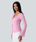 Ribbed Cowl Neck Long Sleeve Dance Sports Top — Sweet Lilac — view 3