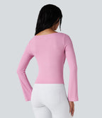 Ribbed Cowl Neck Long Sleeve Dance Sports Top — Sweet Lilac — view 2