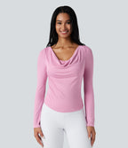 Ribbed Cowl Neck Long Sleeve Dance Sports Top — Sweet Lilac — view 1
