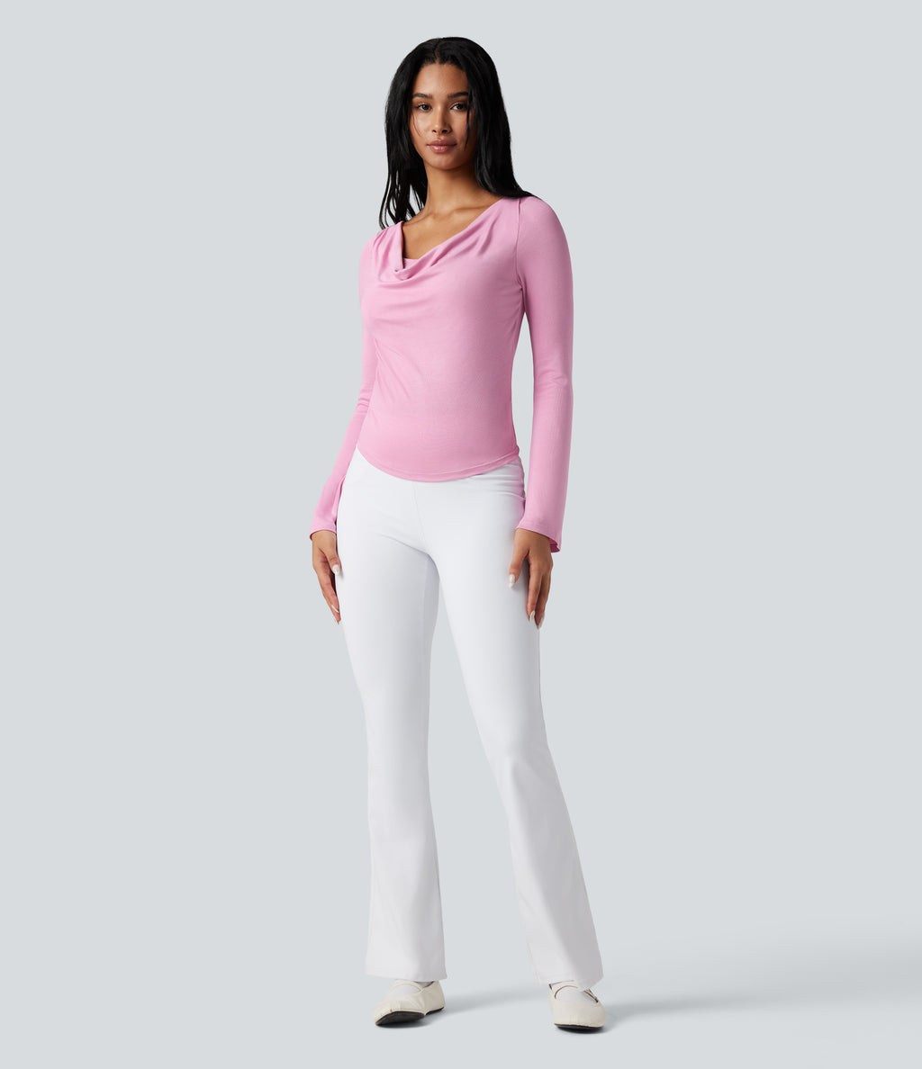 Ribbed Cowl Neck Long Sleeve Dance Sports Top — Sweet Lilac — view 5