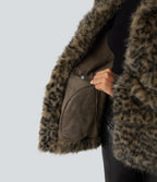 Long Sleeve Casual Faux Fur Coat with Pockets — Classic Leopard — view 4