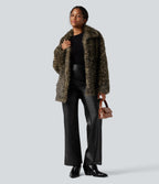 Long Sleeve Casual Faux Fur Coat with Pockets — Classic Leopard — view 6
