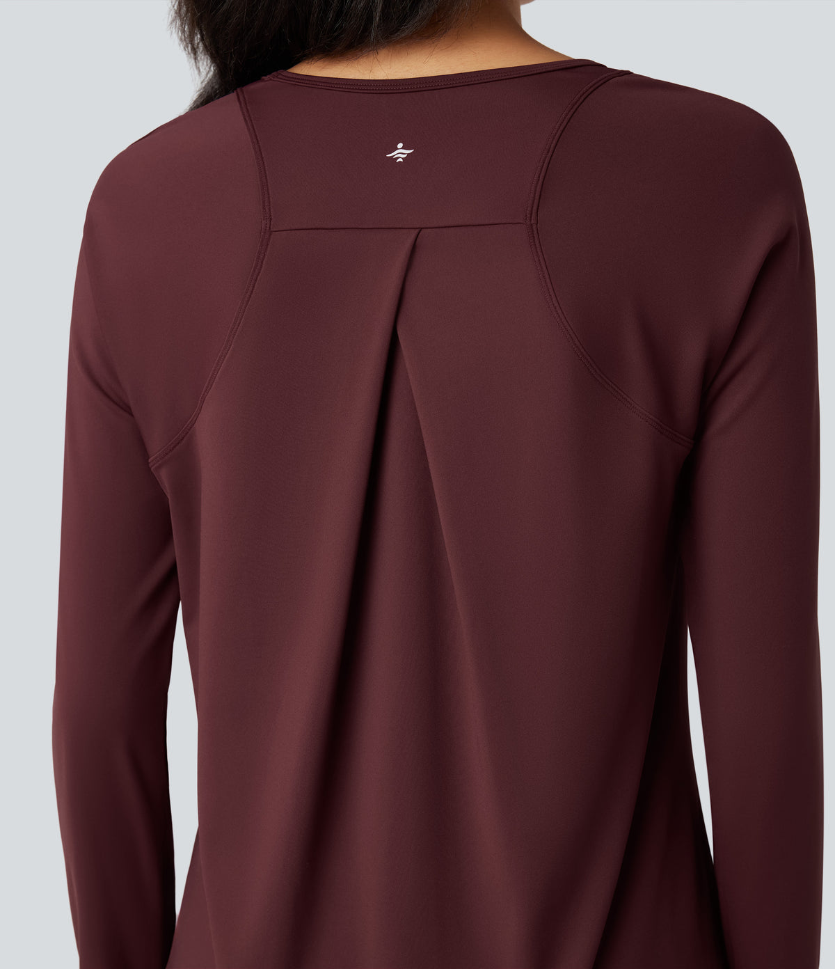 Airy Round Neck Long Sleeve Split Hem Running Sports Top — Berry Red — view 5