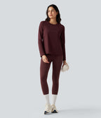 Airy Round Neck Long Sleeve Split Hem Running Sports Top — Berry Red — view 7