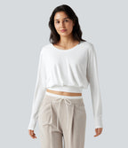 Scoop Neck Long Sleeve Casual T-Shirt — White — view 3