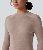 Mock-neck Long Sleeve Split Hem Bodycon Midi Work Jumper Dress — Adobe Rose — view 4