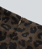 High Waisted 2-in-1 A Line Mini Leopard Print Corduroy Casual Skirt — Amber Leopard — view 8