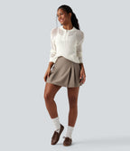 Round Neck Half Zipper Long Sleeve Hollow Out Casual Jumper — White — view 5