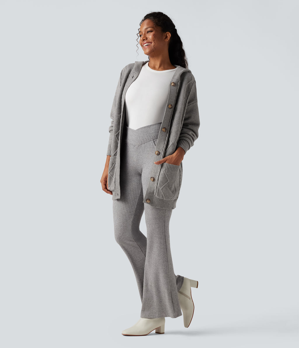 Hooded Button Fly Casual Cardigan with Pockets — Drizzle — view 7