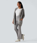 Hooded Button Fly Casual Cardigan with Pockets — Drizzle — view 7
