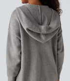 Hooded Button Fly Casual Cardigan with Pockets — Drizzle — view 5