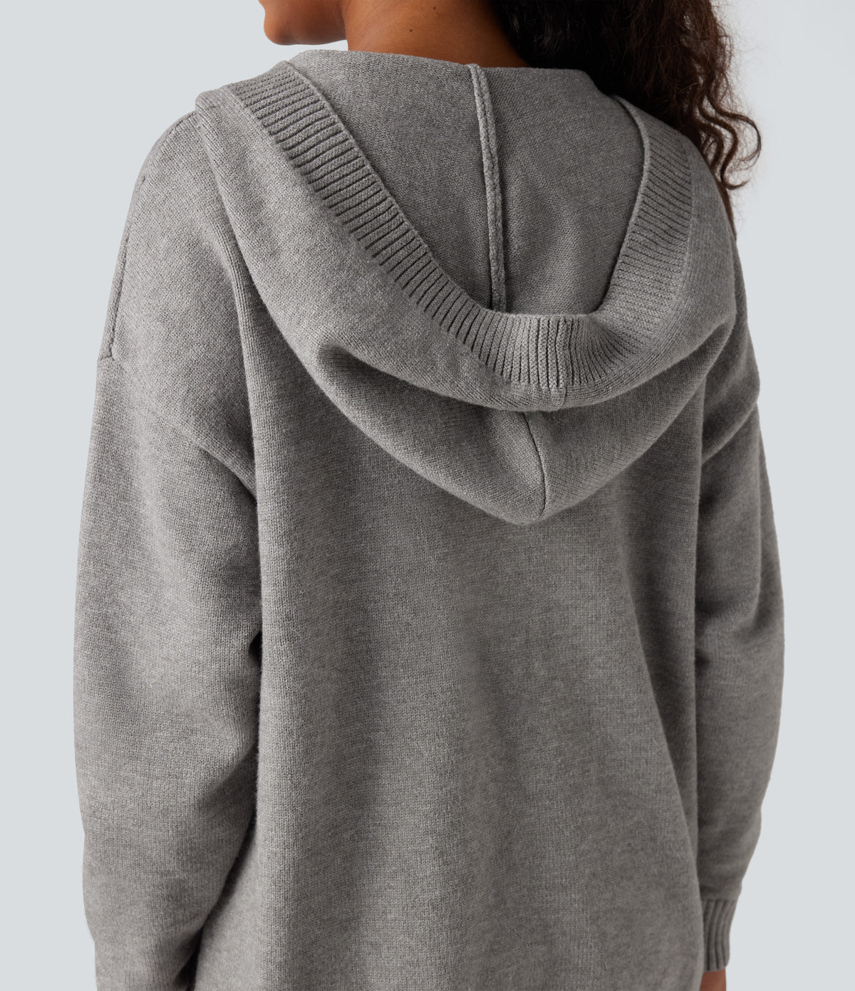 Hooded Button Fly Casual Cardigan with Pockets — Drizzle — view 5