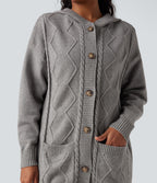 Hooded Button Fly Casual Cardigan with Pockets — Drizzle — view 4