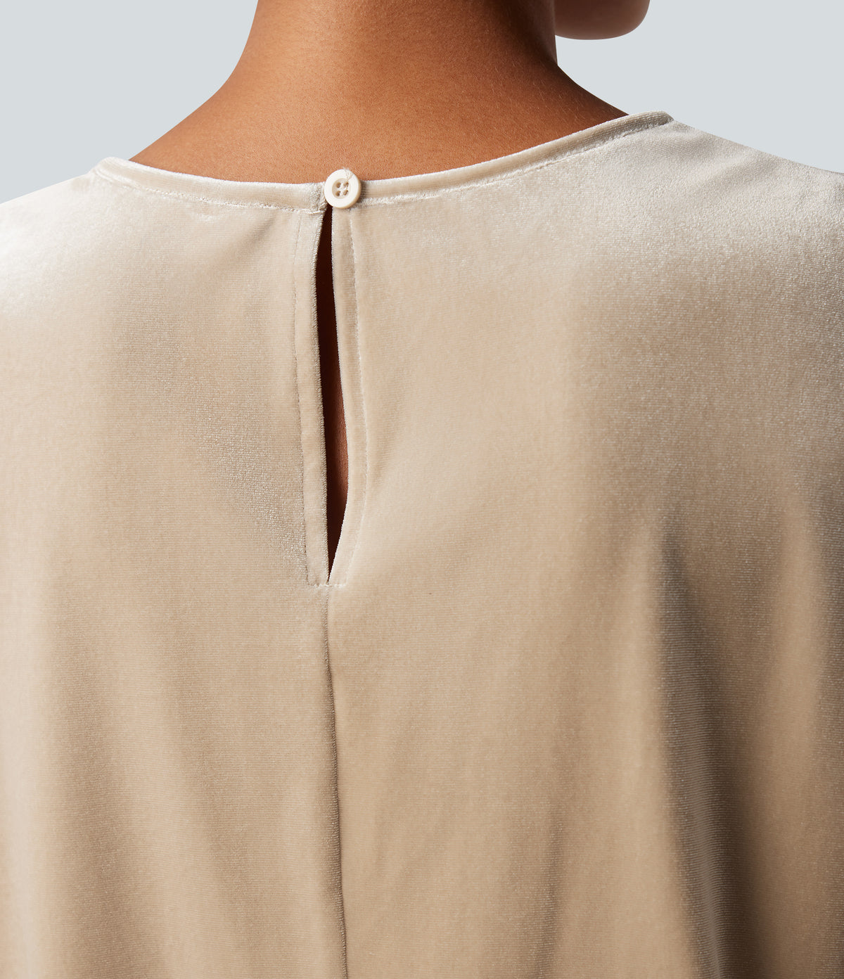 Round Neck Short Sleeve Velvet Work Jumpsuit with Pockets — Wood Ash — view 5