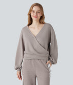 V Neck Long Sleeve Casual Sweatshirt — Ashes of Roses — view 1