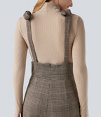 Tie Side Wide Leg Houndstooth Plaid Work Dungarees with Pockets — Brown Houndstooth Plaid — view 6