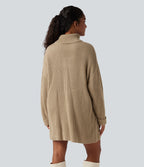High Neck Long Sleeve Mini Work Jumper Dress — Almond Buff — view 3