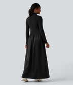 Mock Neck Long Sleeve Maxi Work Jumper Dress — Black — view 6