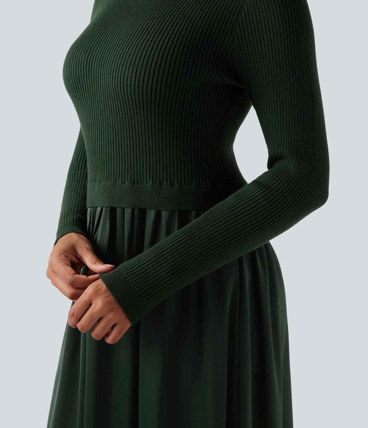Mock Neck Long Sleeve Maxi Work Jumper Dress — Mossy Forest — view 4