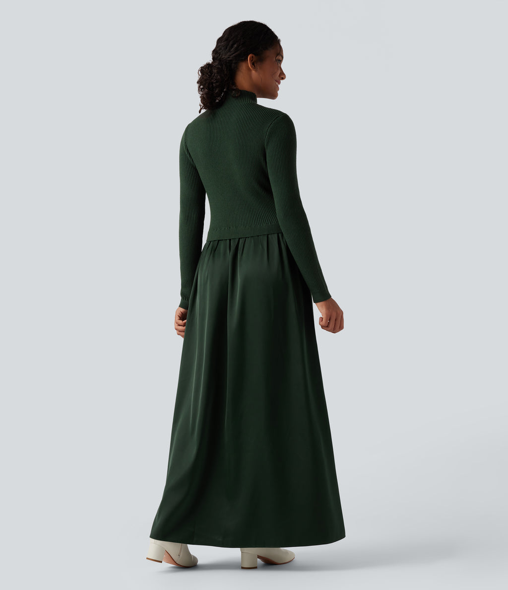 Mock Neck Long Sleeve Maxi Work Jumper Dress — Mossy Forest — view 1