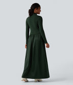 Mock Neck Long Sleeve Maxi Work Jumper Dress — Mossy Forest — view 1