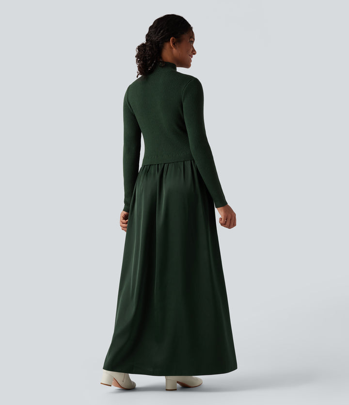 Mock Neck Long Sleeve Maxi Work Jumper Dress — Mossy Forest — view 1