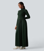 Mock Neck Long Sleeve Maxi Work Jumper Dress — Mossy Forest — view 3