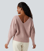 V Neck Long Sleeve Casual Jumper-Front and Back Wearable — Adobe Rose — view 4