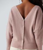 V Neck Long Sleeve Casual Jumper-Front and Back Wearable — Adobe Rose — view 6