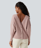 V Neck Long Sleeve Casual Jumper-Front and Back Wearable — Adobe Rose — view 3