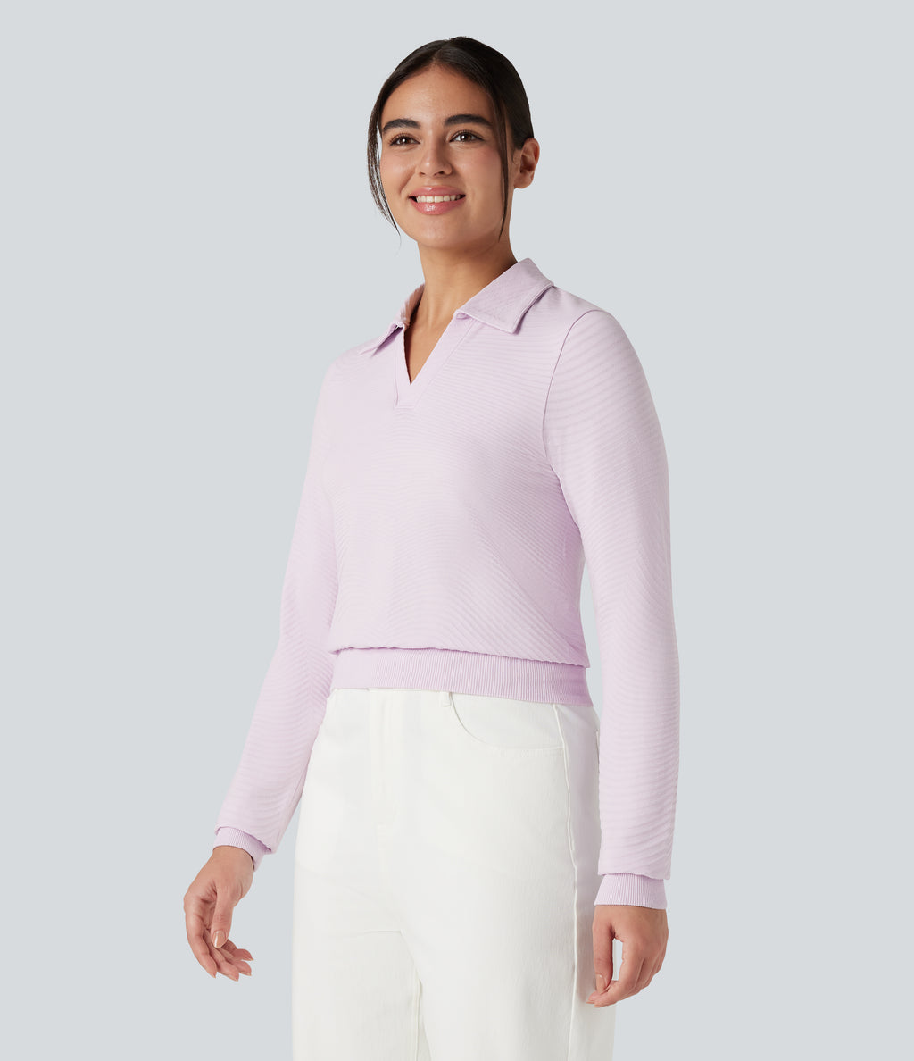 OneForm Seamless Flow Polo Long Sleeve Casual Sports Top — Orchid Ice — view 1