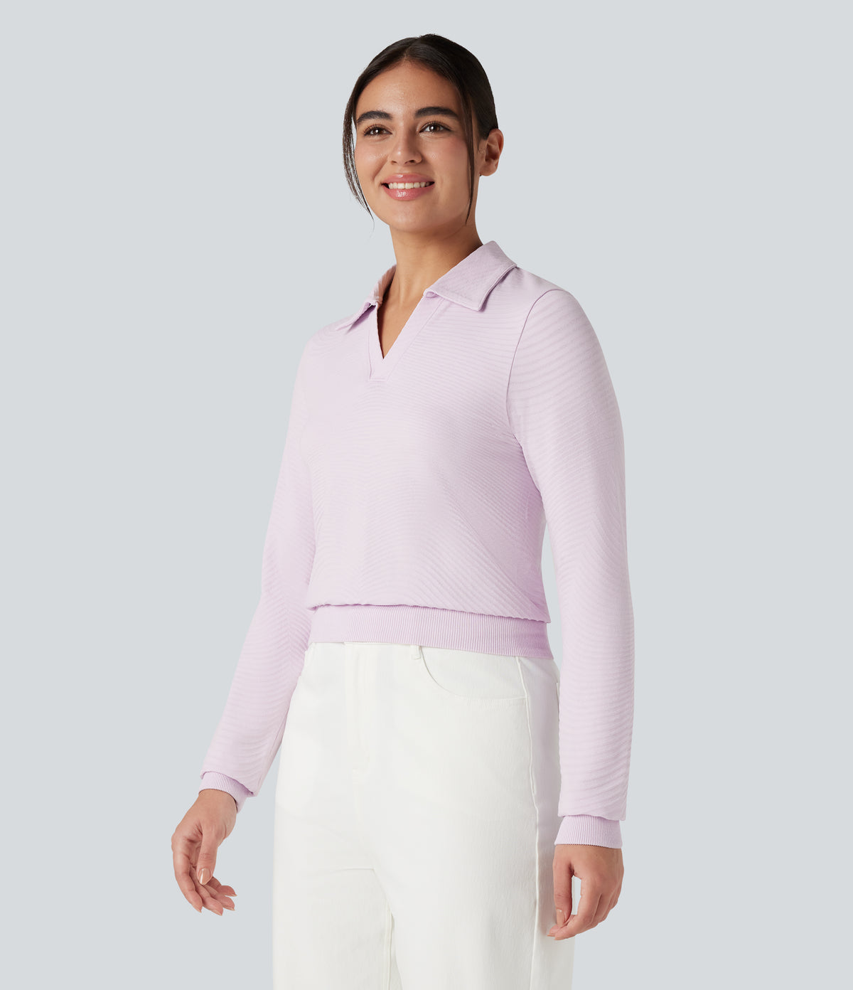 OneForm Seamless Flow Polo Long Sleeve Casual Sports Top — Orchid Ice — view 1