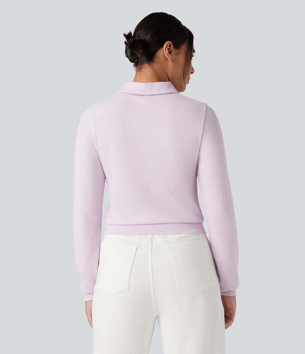 OneForm Seamless Flow Polo Long Sleeve Casual Sports Top — Orchid Ice — view 2