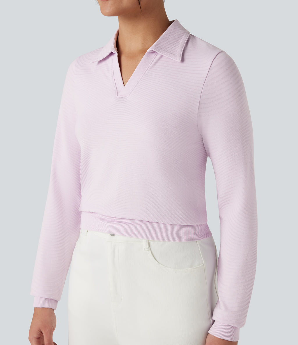 OneForm Seamless Flow Polo Long Sleeve Casual Sports Top — Orchid Ice — view 4