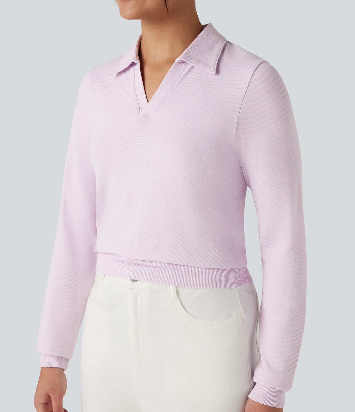 OneForm Seamless Flow Polo Long Sleeve Casual Sports Top — Orchid Ice — view 4