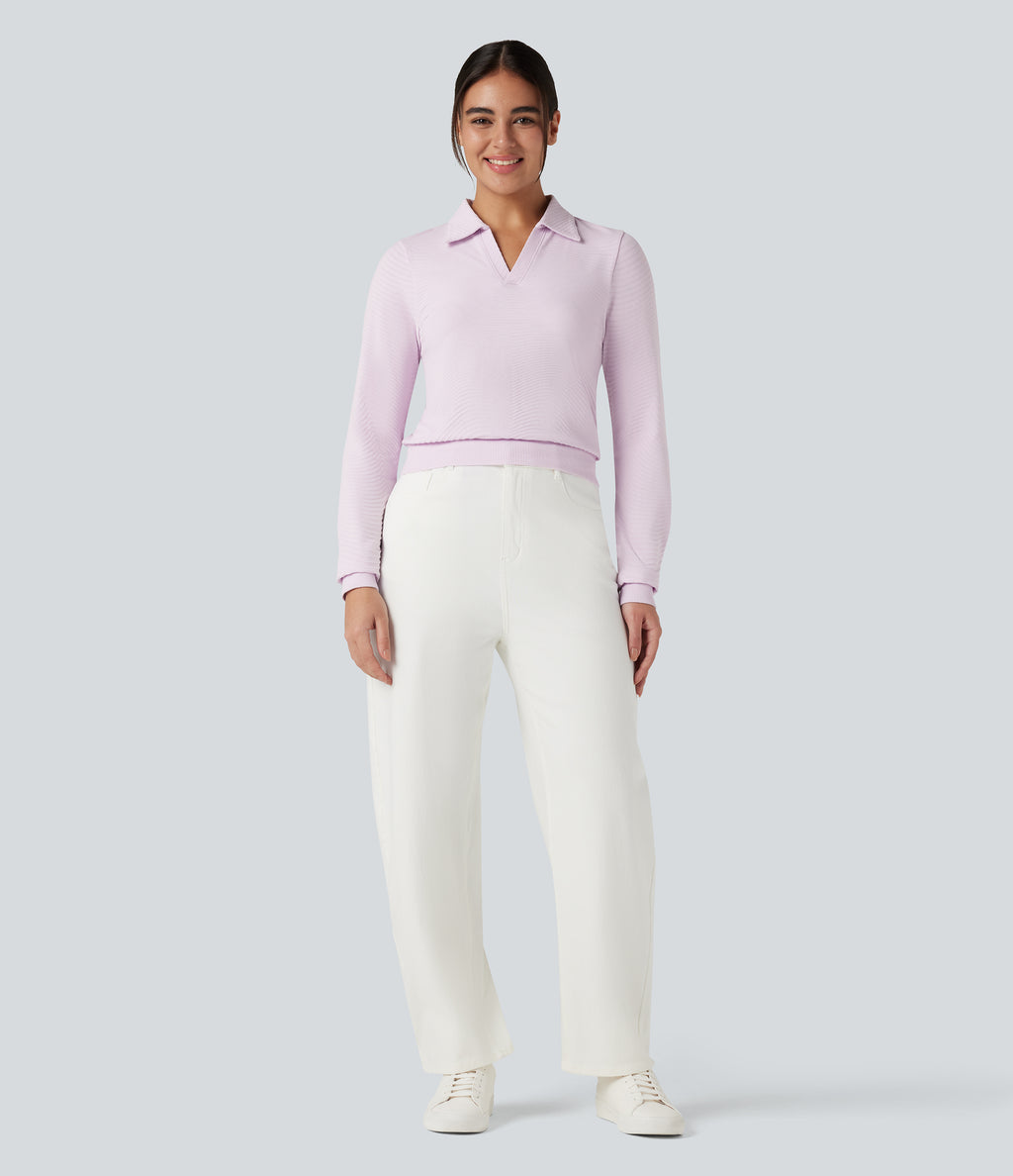 OneForm Seamless Flow Polo Long Sleeve Casual Sports Top — Orchid Ice — view 5