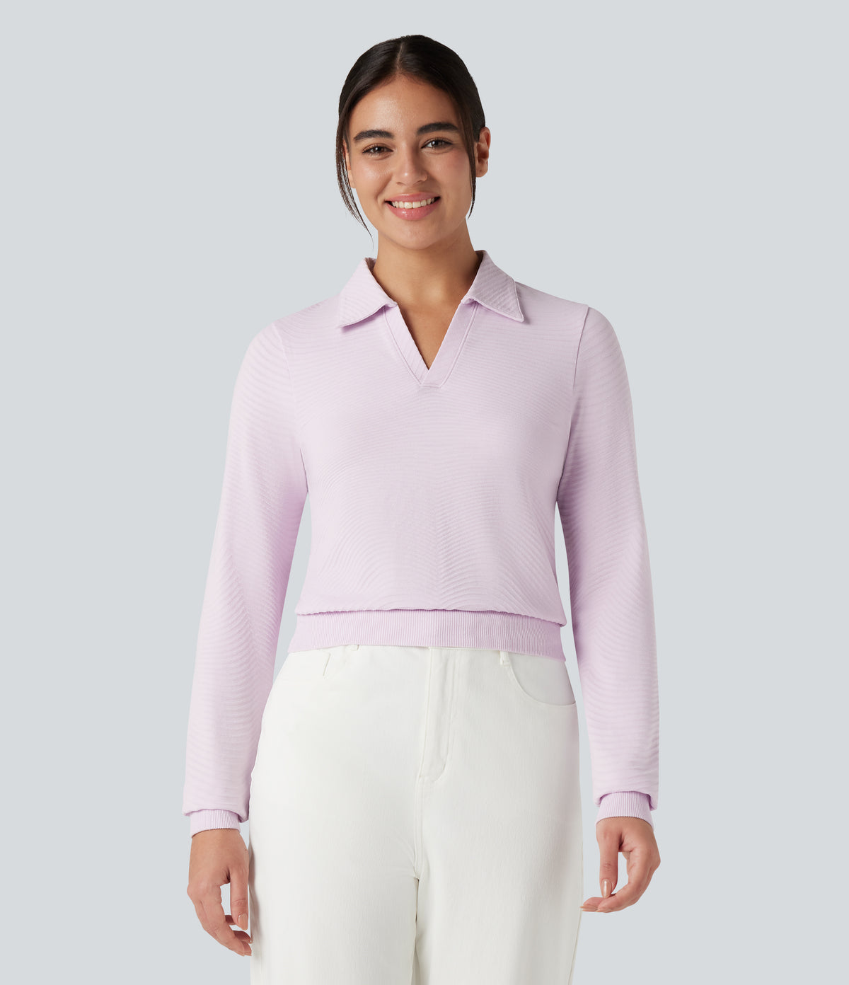 OneForm Seamless Flow Polo Long Sleeve Casual Sports Top — Orchid Ice — view 3
