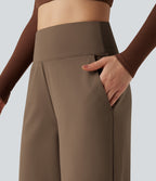 High Waisted Tummy Control Wide Leg Yoga Trousers with Pockets — Reddish Brown — view 4