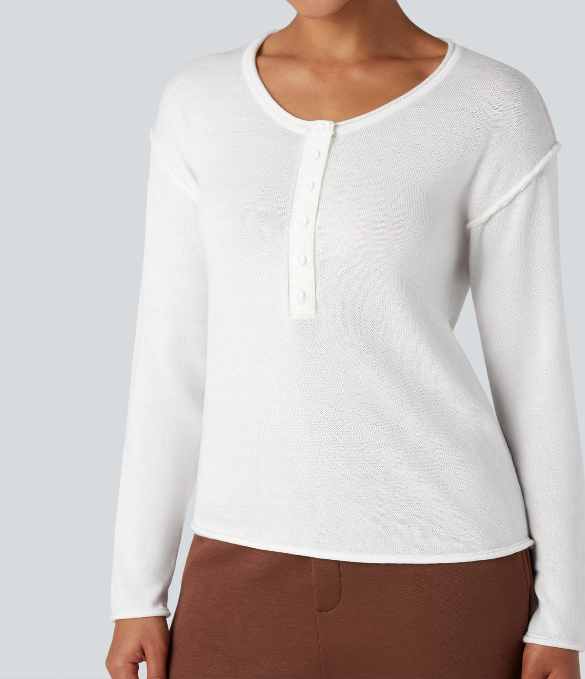 Henley Neck Long Sleeve Work Jumper — White — view 4