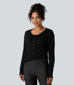 Henley Neck Long Sleeve Work Jumper — Black — view 9