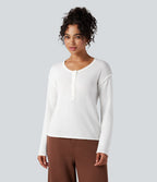 Henley Neck Long Sleeve Work Jumper — White — view 7