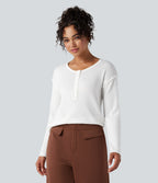 Henley Neck Long Sleeve Work Jumper — White — view 3