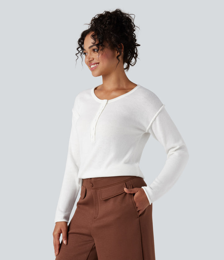 Henley Neck Long Sleeve Work Jumper — White — view 1