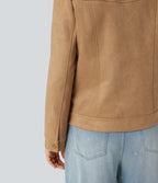 Collar Long Sleeve Casual Suede Jacket with Pockets — Doe — view 6