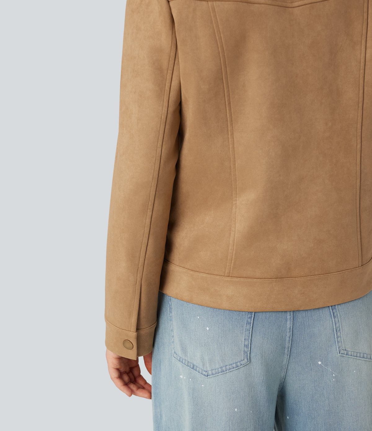Collar Long Sleeve Casual Suede Jacket with Pockets — Doe — view 6