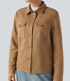 Collar Long Sleeve Casual Suede Jacket with Pockets — Doe — view 4